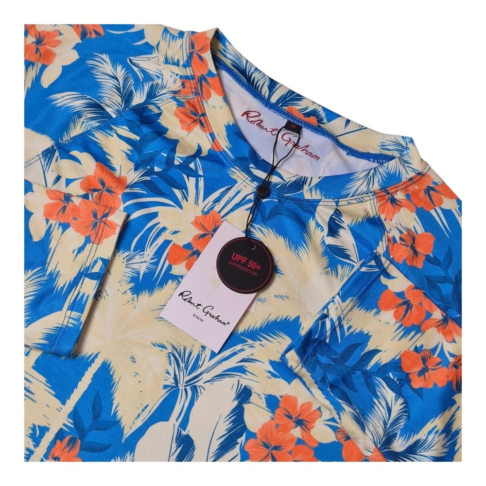 Robert Graham Men's Medium Tropical Forest Azure Blue UPF 50+ Shirt NWT